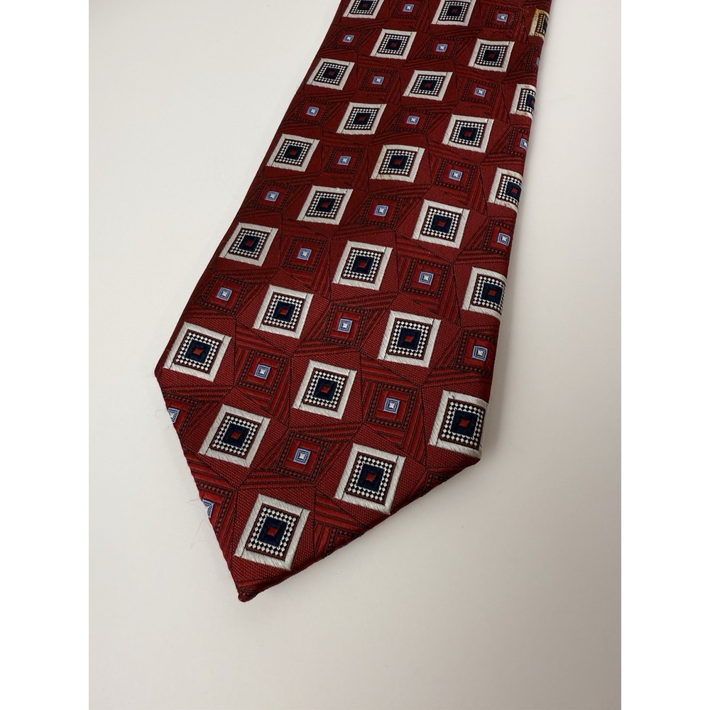 JOS. A. BANK Men's 100% SILK‎ Red Geometric Tie Made Italy 3.5" x 59" READ